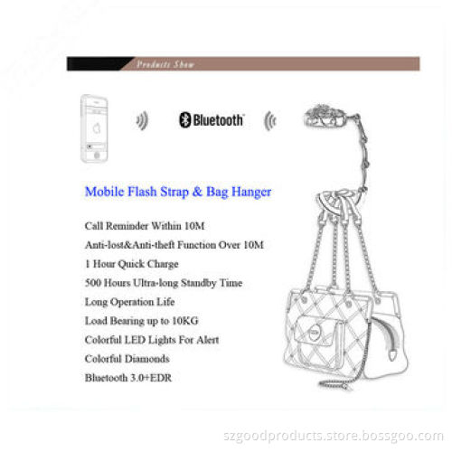 Mobile phone novelties with Bluetooth flash strap and bag hanger, anti lost, welcome OEM/ODM